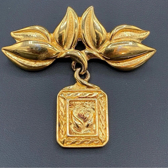 Liz Claiborne LCi Vintage Dangly Gold Tone Rose Brooch - Picture 1 of 8